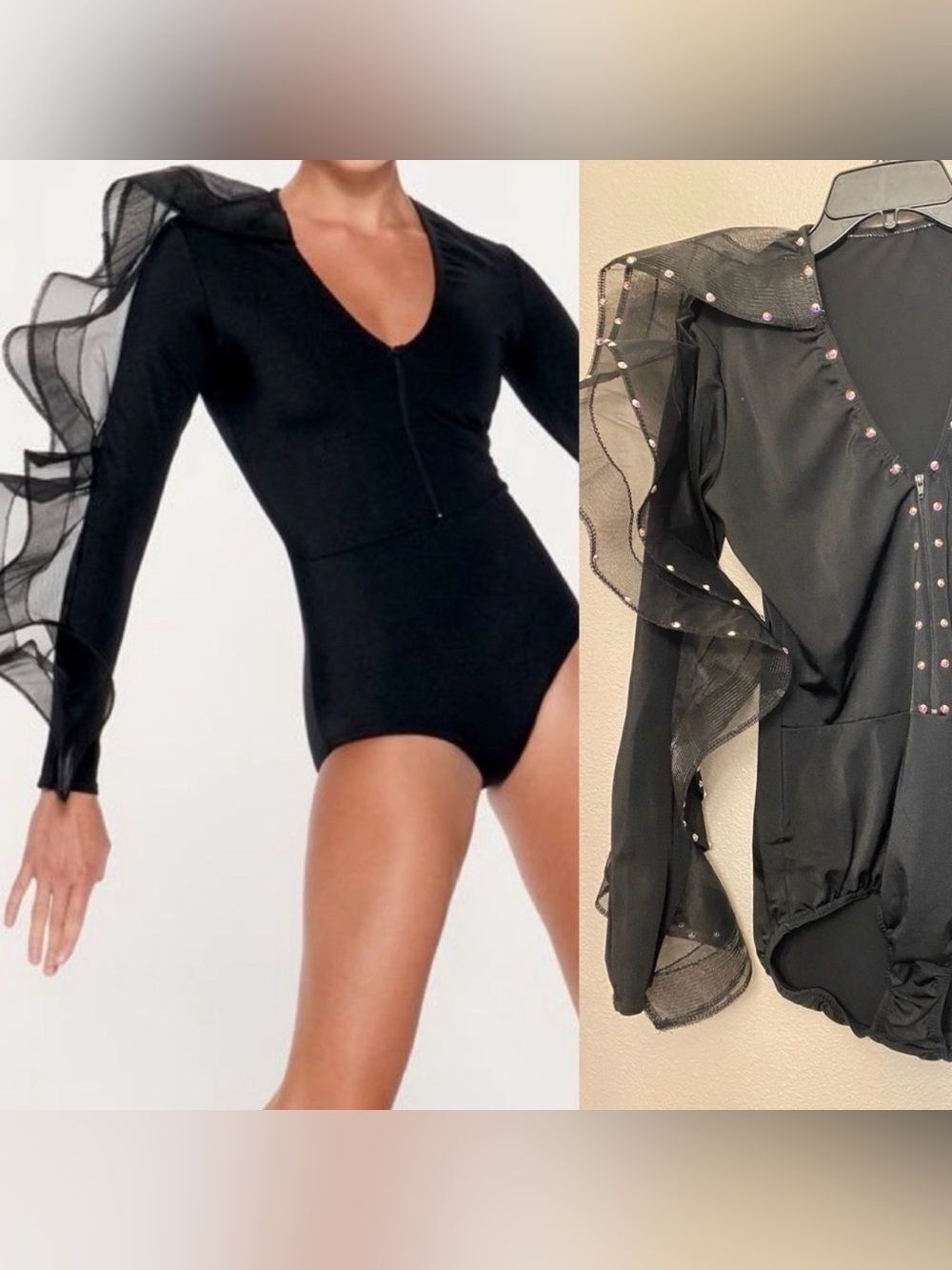 Rare Kelle competition dance solo costume black long one sleeve jazz LA adult
